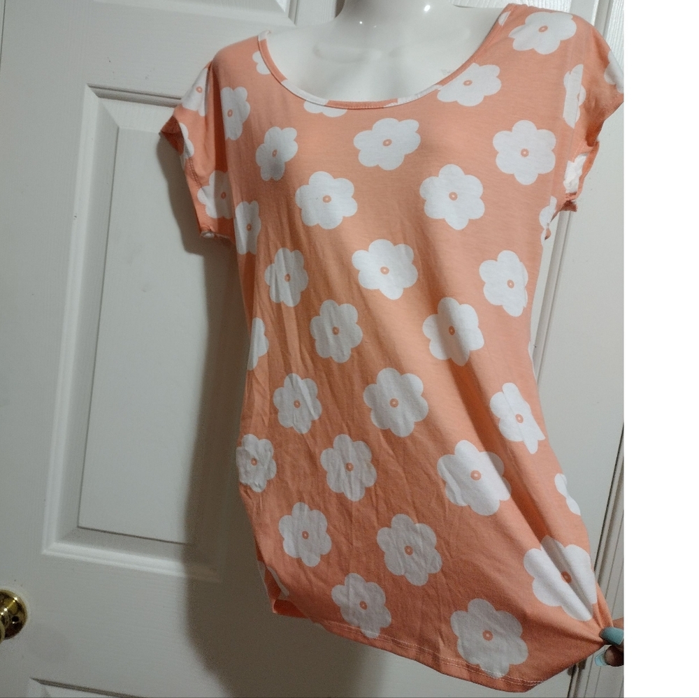 Floral Print Lace Back Detail Short Sleeve Top Small - Picture 3 of 8